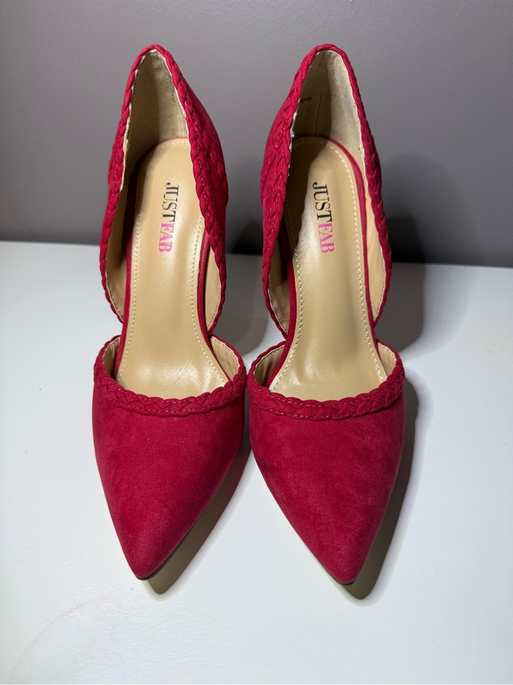 JustFab Fuchsia Braided-Trim Pointed-Toe Pumps